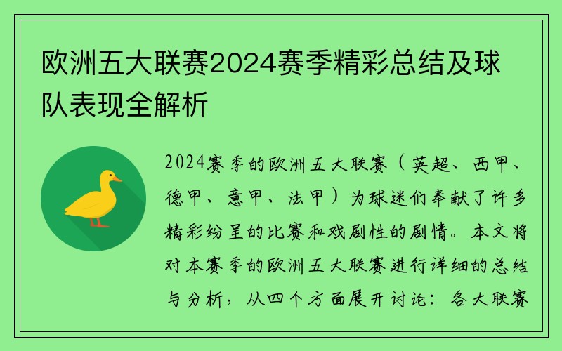 欧洲五大联赛2024赛季精彩总结及球队表现全解析